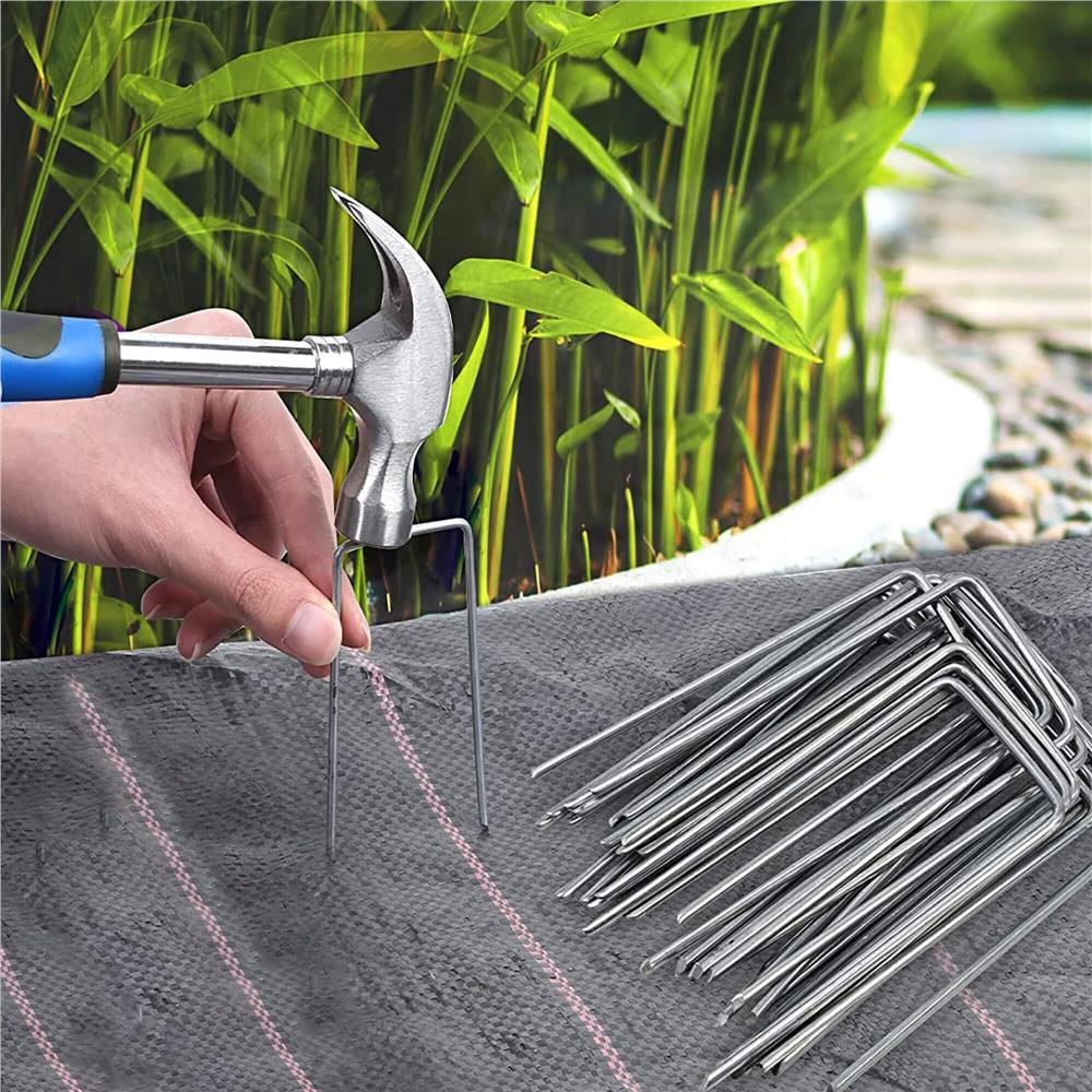 Set 100 ancore metalice pentru fixare agrotextil, 15x7 cm, argintiu