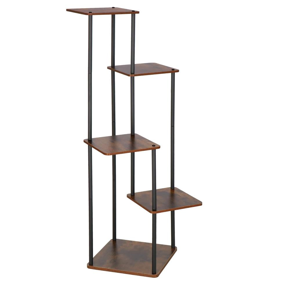 Suport pentru flori, 106x58 cm, negru/maro deschis – 5 rafturi, structura metalica, design modern