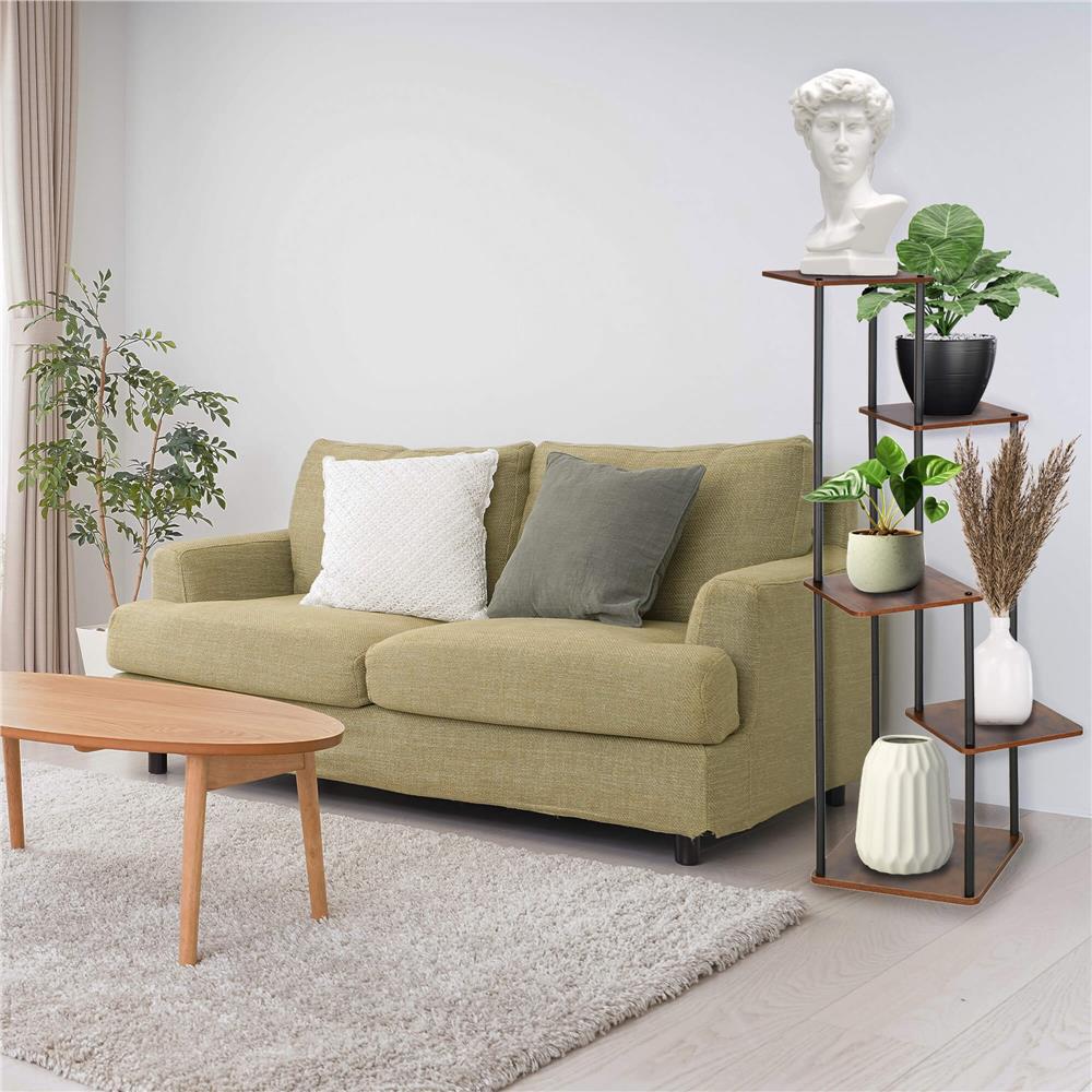 Suport pentru flori, 106x58 cm, negru/maro deschis – 5 rafturi, structura metalica, design modern