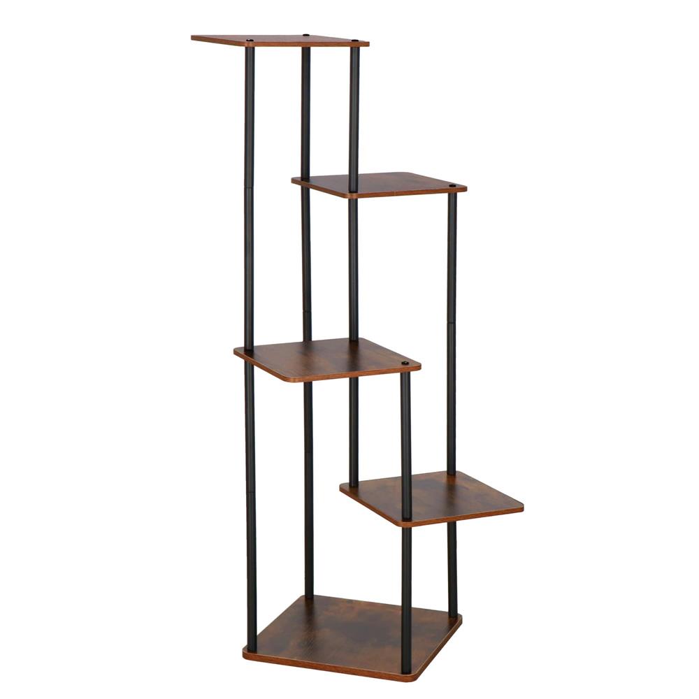 Suport pentru flori, 106x58 cm, negru/maro deschis – 5 rafturi, structura metalica, design modern