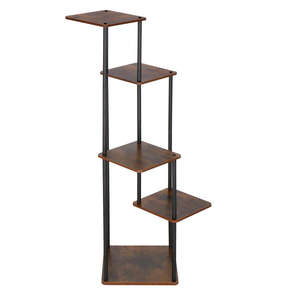 Suport pentru flori, 106x58 cm, negru/maro deschis – 5 rafturi, structura metalica, design modern