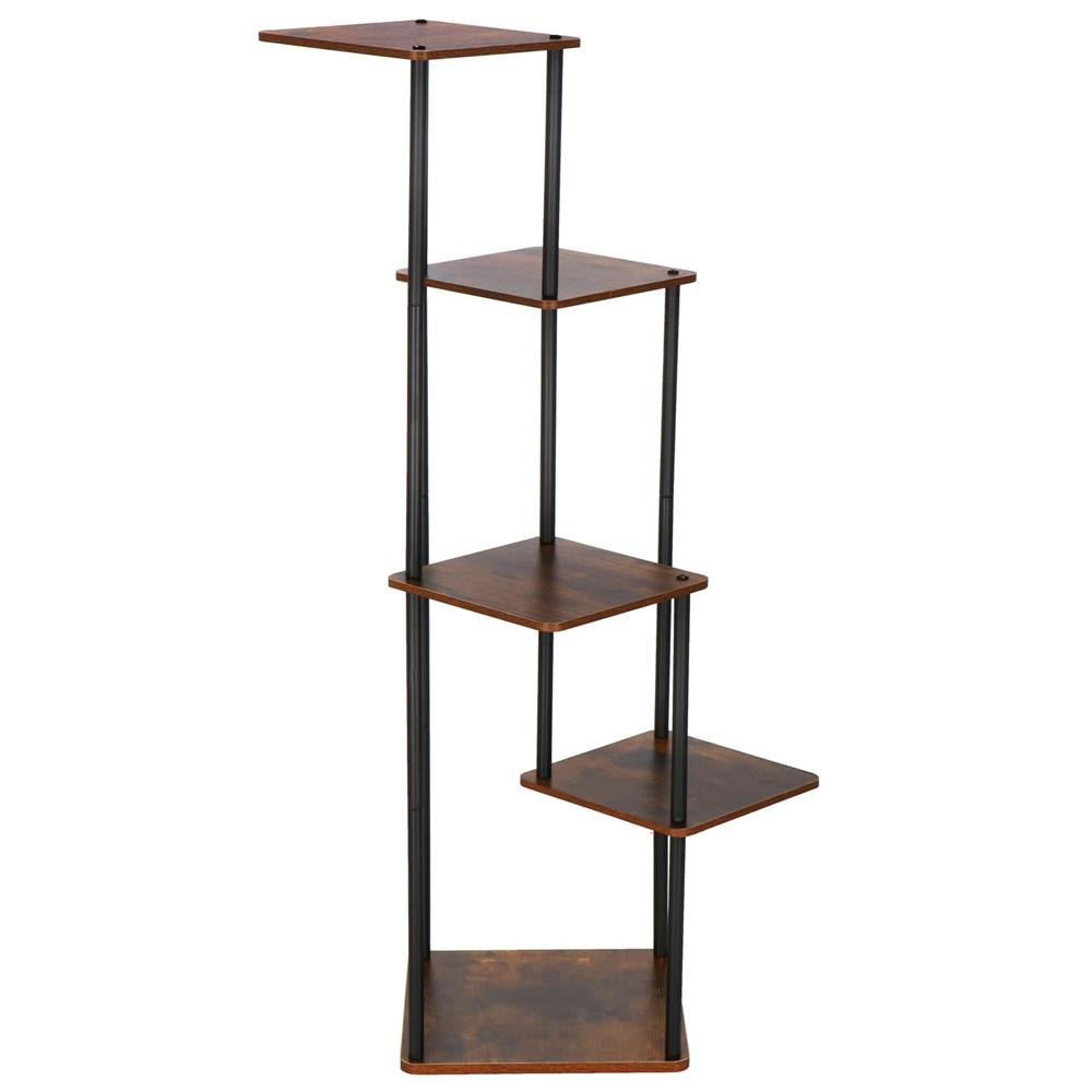 Suport pentru flori, 106x58 cm, negru/maro deschis – 5 rafturi, structura metalica, design modern