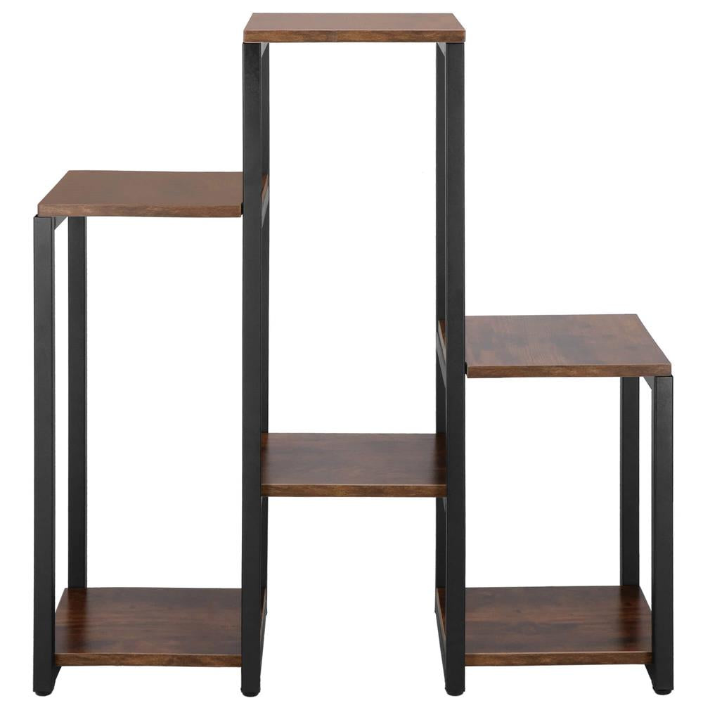 Suport pentru flori, 79x69x24 cm, negru/maro inchis – 6 rafturi, cadru metalic, design modern