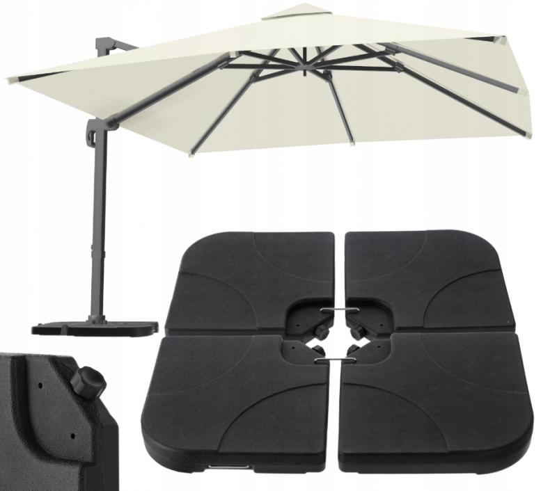 Suport baza umbrela 50x50x8 cm, set 4 elemente umplere cu apa sau nisip, manere metalice, plastic rezistent, negru