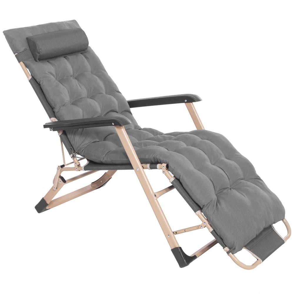 Sezlong pliabil cu perna si suport picioare reglabil, 176x66x92 cm, gri
