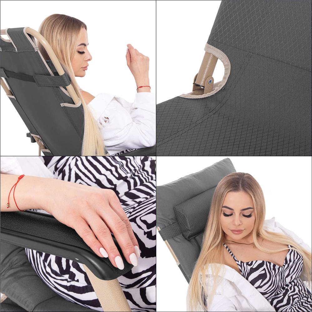 Sezlong pliabil cu perna si suport picioare reglabil, 176x66x92 cm, gri