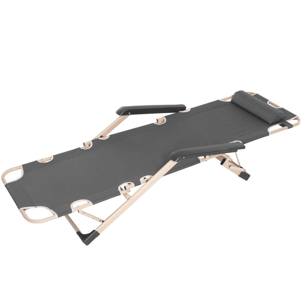 Sezlong pliabil cu perna si suport picioare reglabil, 176x66x92 cm, gri