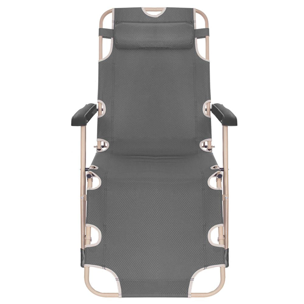 Sezlong pliabil cu perna si suport picioare reglabil, 176x66x92 cm, gri