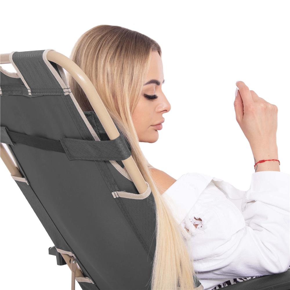 Sezlong pliabil cu perna si suport picioare reglabil, 176x66x92 cm, gri