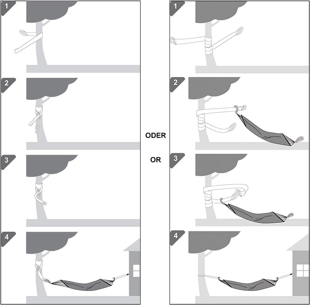 SONGMICS Hamac dublu, accesorii de prindere cu chingi si carabiniere, 210x150 cm, 300 kg, gri
