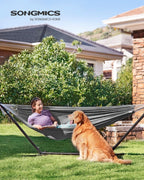 SONGMICS Hamac dublu, accesorii de prindere cu chingi si carabiniere, 210x150 cm, 300 kg, gri