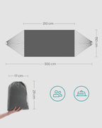 SONGMICS Hamac dublu, accesorii de prindere cu chingi si carabiniere, 210x150 cm, 300 kg, gri