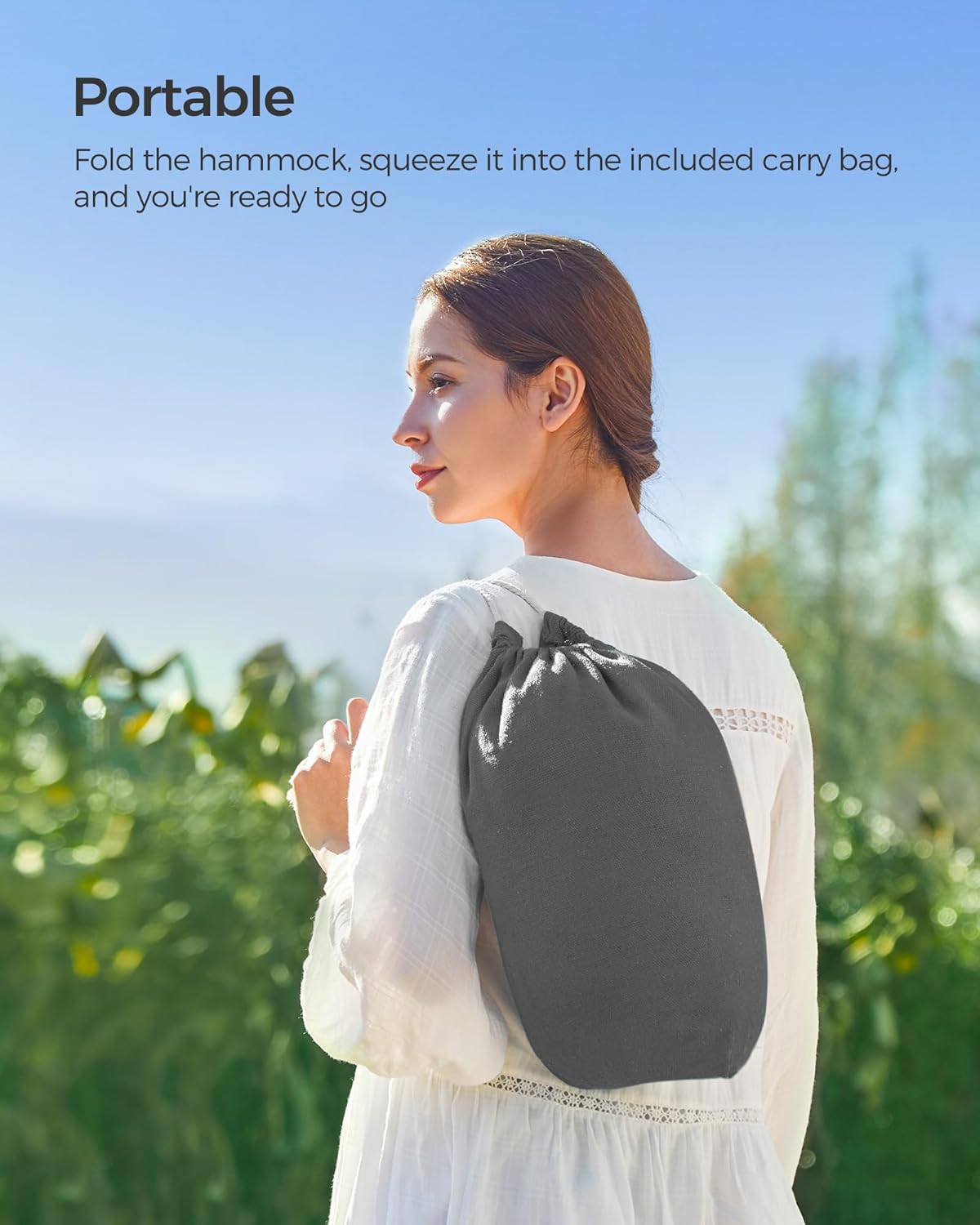 SONGMICS Hamac dublu, accesorii de prindere cu chingi si carabiniere, 210x150 cm, 300 kg, gri