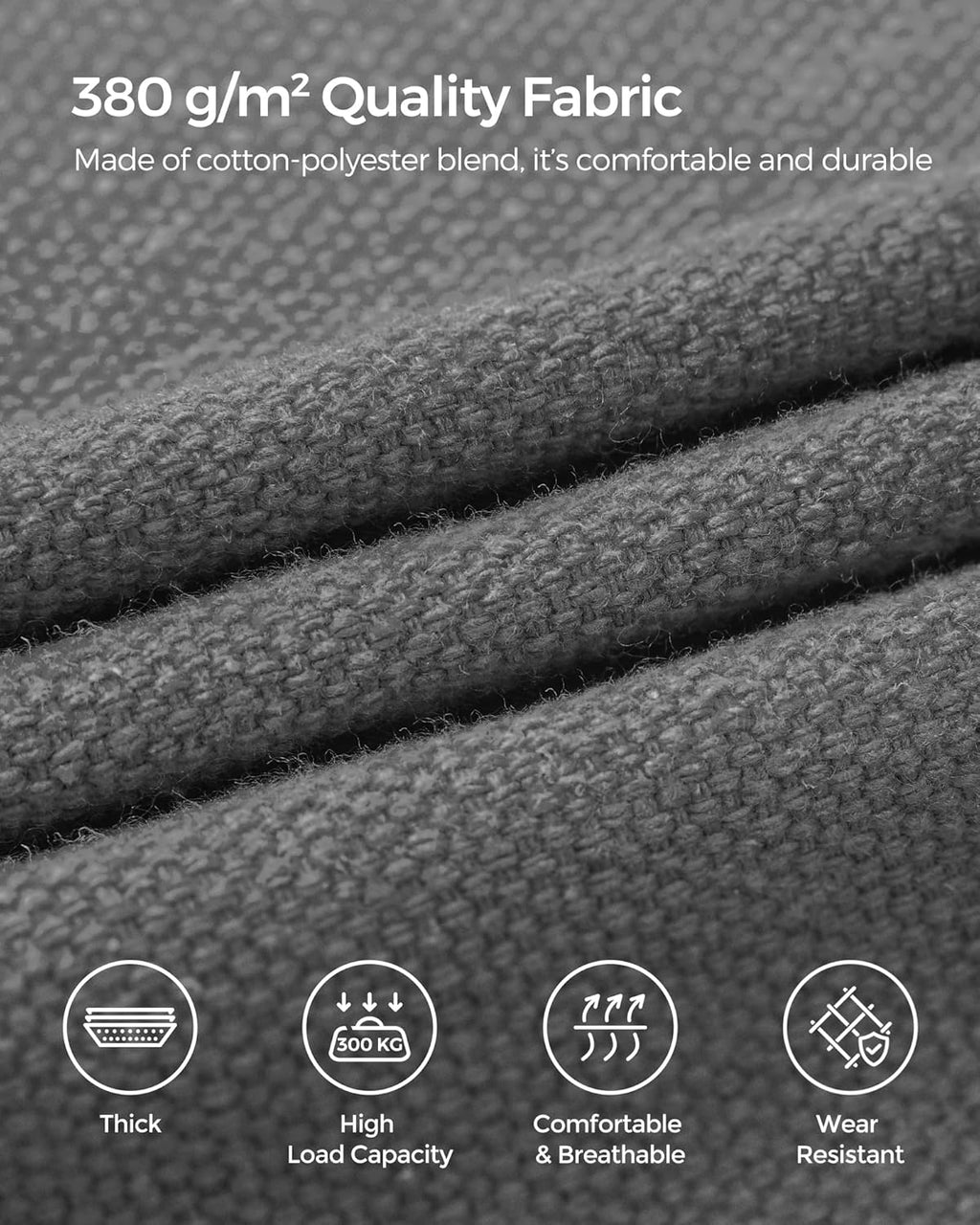 SONGMICS Hamac dublu, accesorii de prindere cu chingi si carabiniere, 210x150 cm, 300 kg, gri