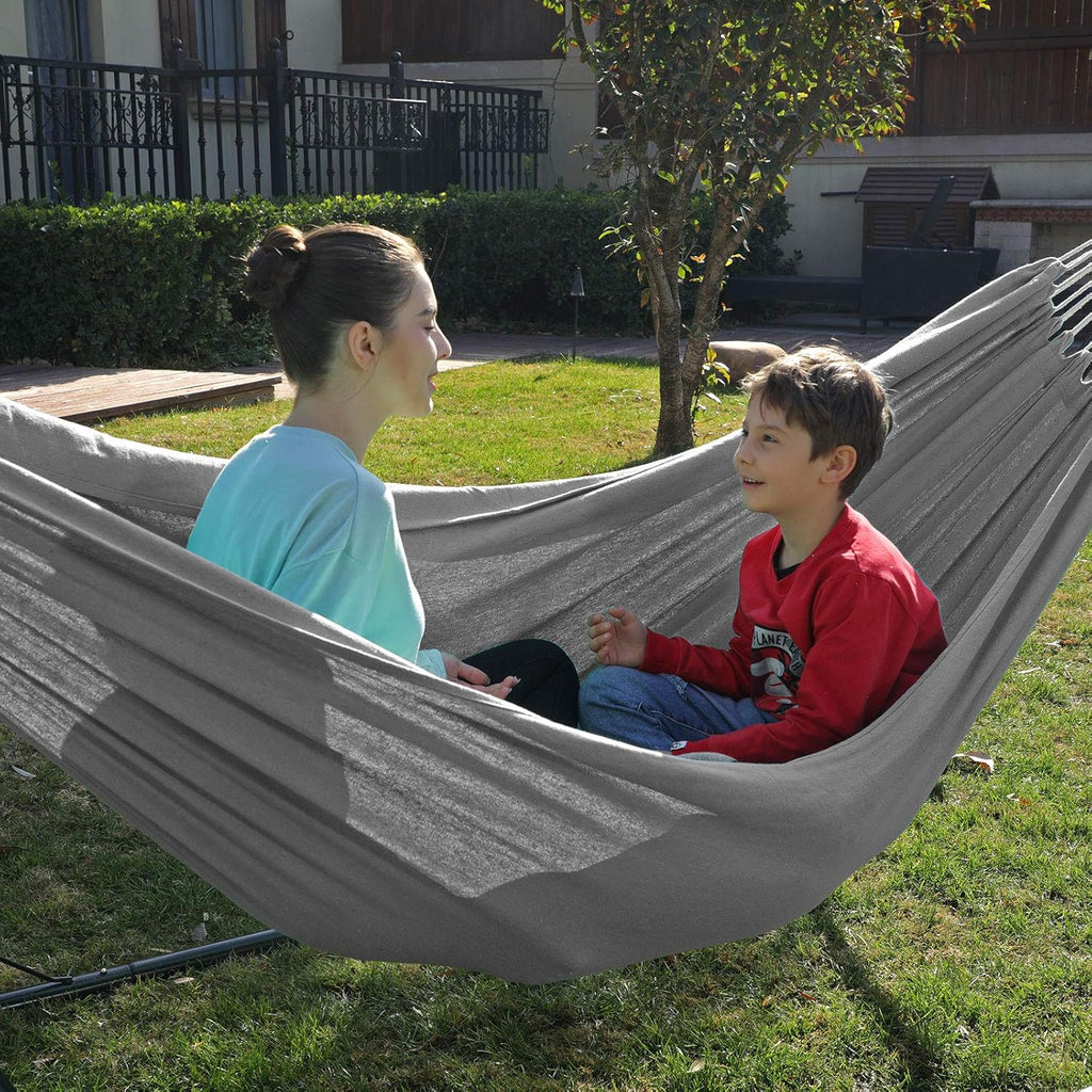 SONGMICS Hamac dublu, accesorii de prindere cu chingi si carabiniere, 210x150 cm, 300 kg, gri