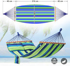 SONGMICS Hamac dublu cu bara lemn, perne incluse, maxim 300 kg, 210x150 cm, verde si albastru