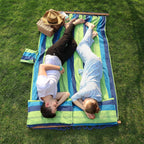 SONGMICS Hamac dublu cu bara lemn, perne incluse, maxim 300 kg, 210x150 cm, verde si albastru