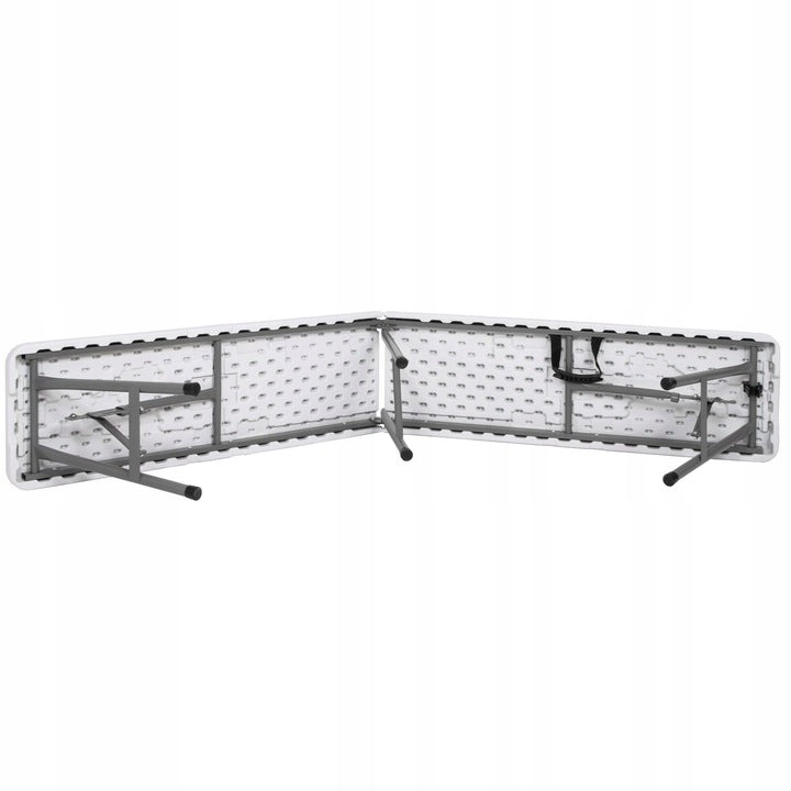 Banca pliabila, cu maner, HDPE si cadru metalic, 180x30x43 cm, alb/gri