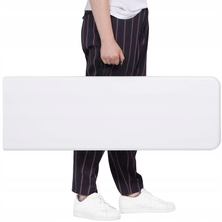 Banca pliabila, cu maner, HDPE si cadru metalic, 180x30x43 cm, alb/gri