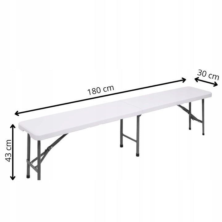 Banca pliabila, cu maner, HDPE si cadru metalic, 180x30x43 cm, alb/gri