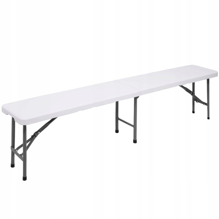 Banca pliabila, cu maner, HDPE si cadru metalic, 180x30x43 cm, alb/gri