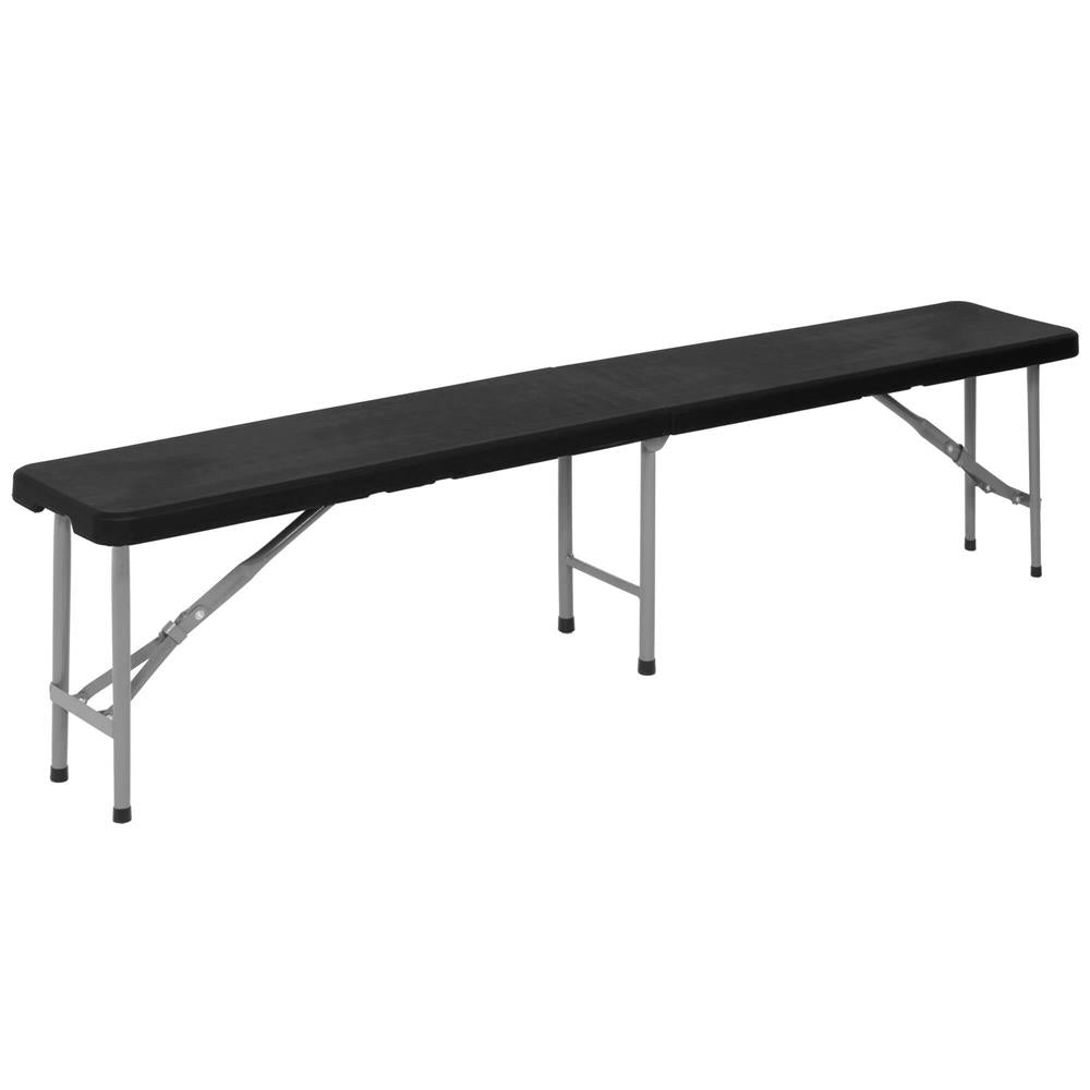 Set masa pliabila cu 2 banci, 180 cm, negru, HDPE si cadru metalic anticoroziv