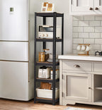 SONGMICS Etajera 5 rafturi ajustabile, structura metalica, stil industrial, MDF, 37x37x150 cm, maro si negru