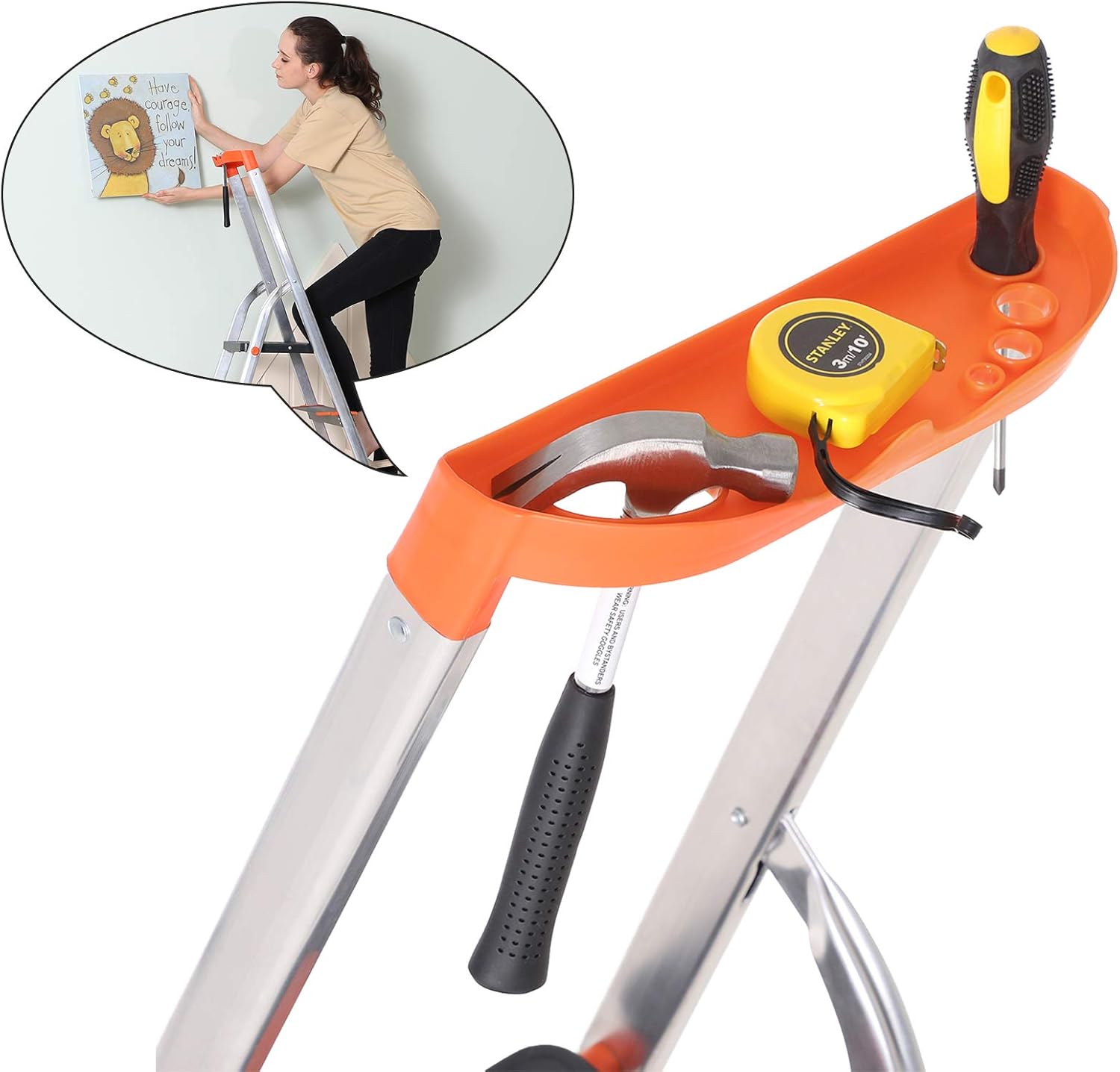 SONGMICS Scara aluminiu pliabila cu 4 trepte, latime trepte 12 cm, cu maner, sarcina 150 kg, 44x156 cm