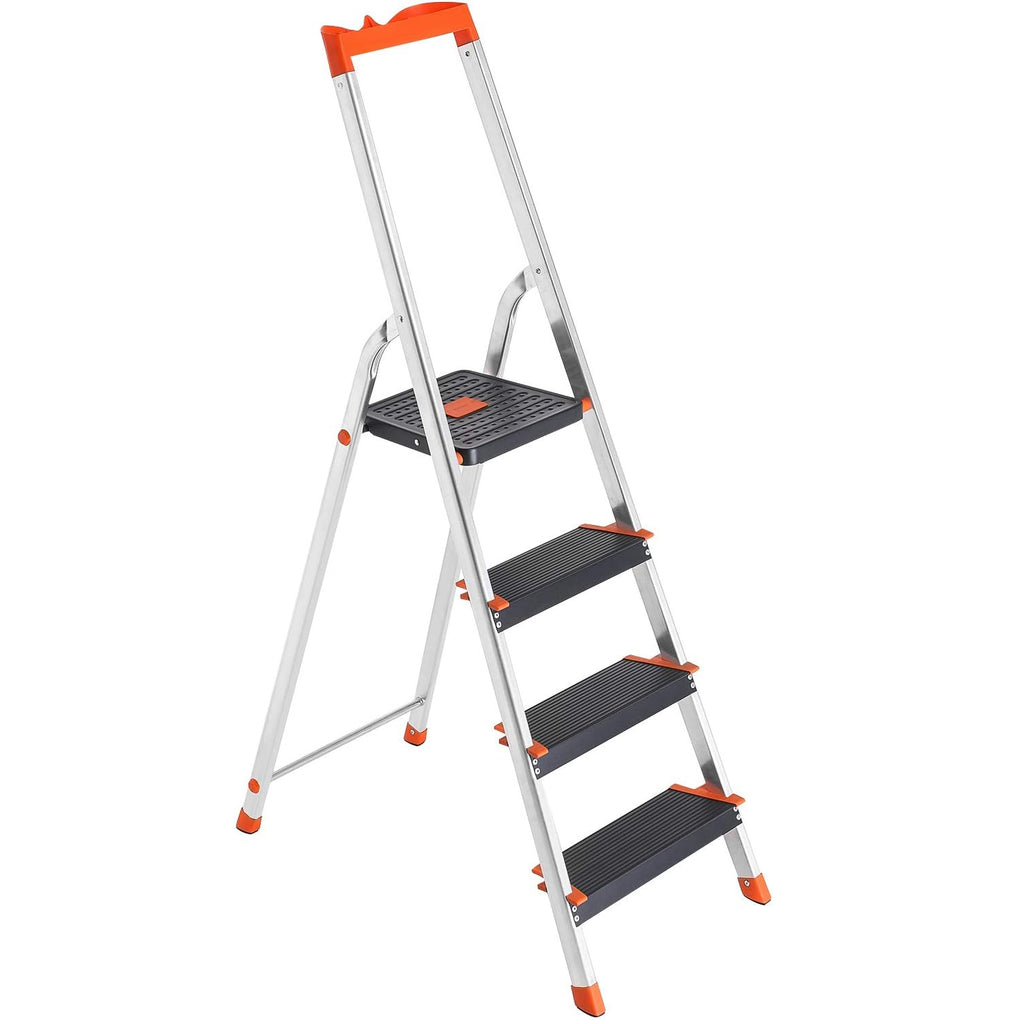 SONGMICS Scara aluminiu pliabila cu 4 trepte, latime trepte 12 cm, cu maner, sarcina 150 kg, 44x156 cm