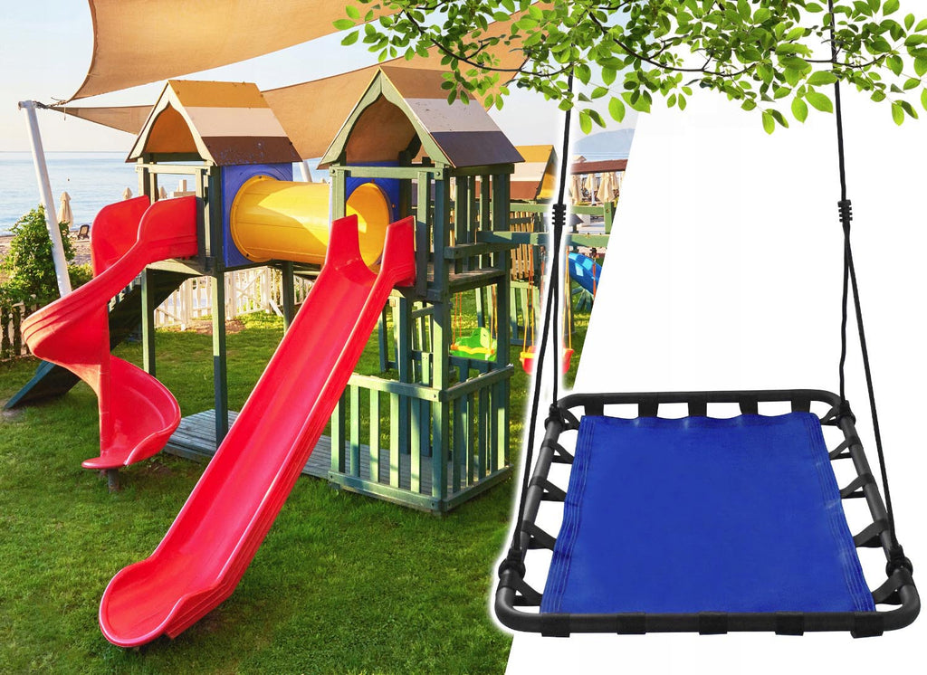 Leagan tip hamac 120x80 cm, cu rama metalica si prindere dubla, pentru gradina sau terasa, albastru