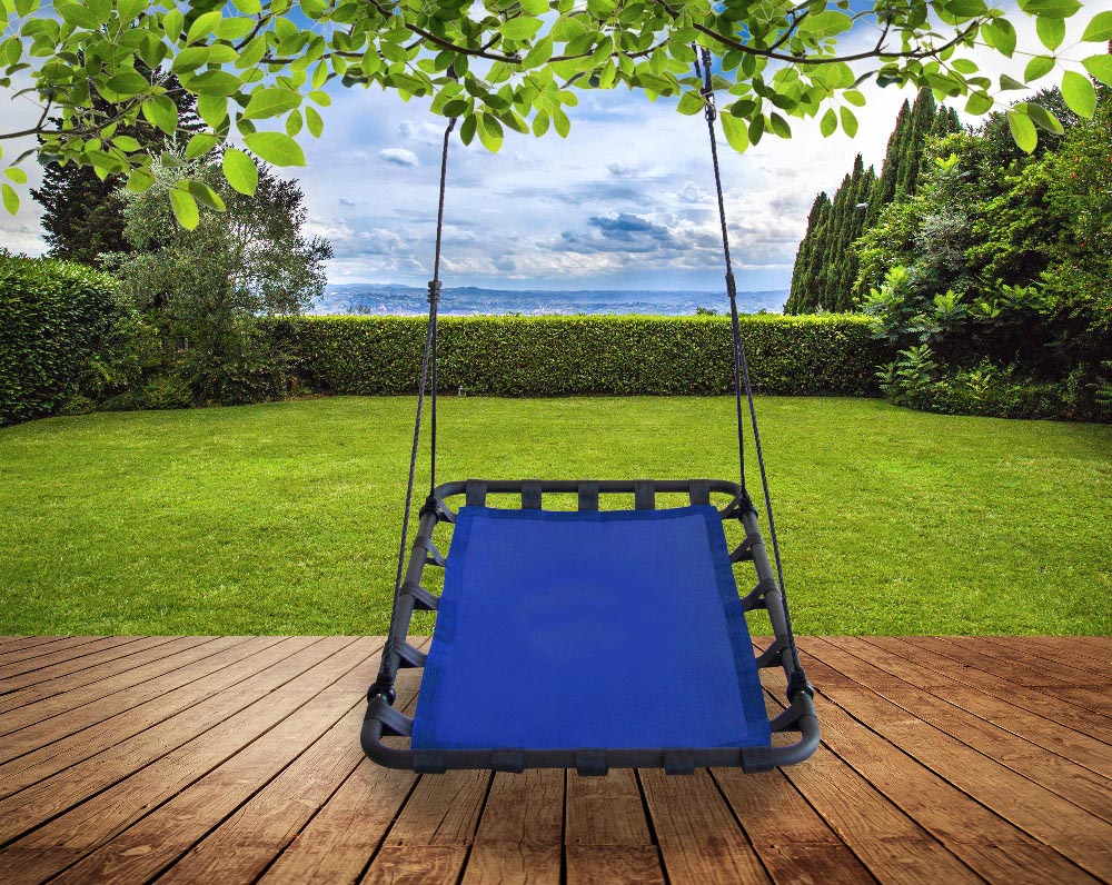 Leagan tip hamac 120x80 cm, cu rama metalica si prindere dubla, pentru gradina sau terasa, albastru