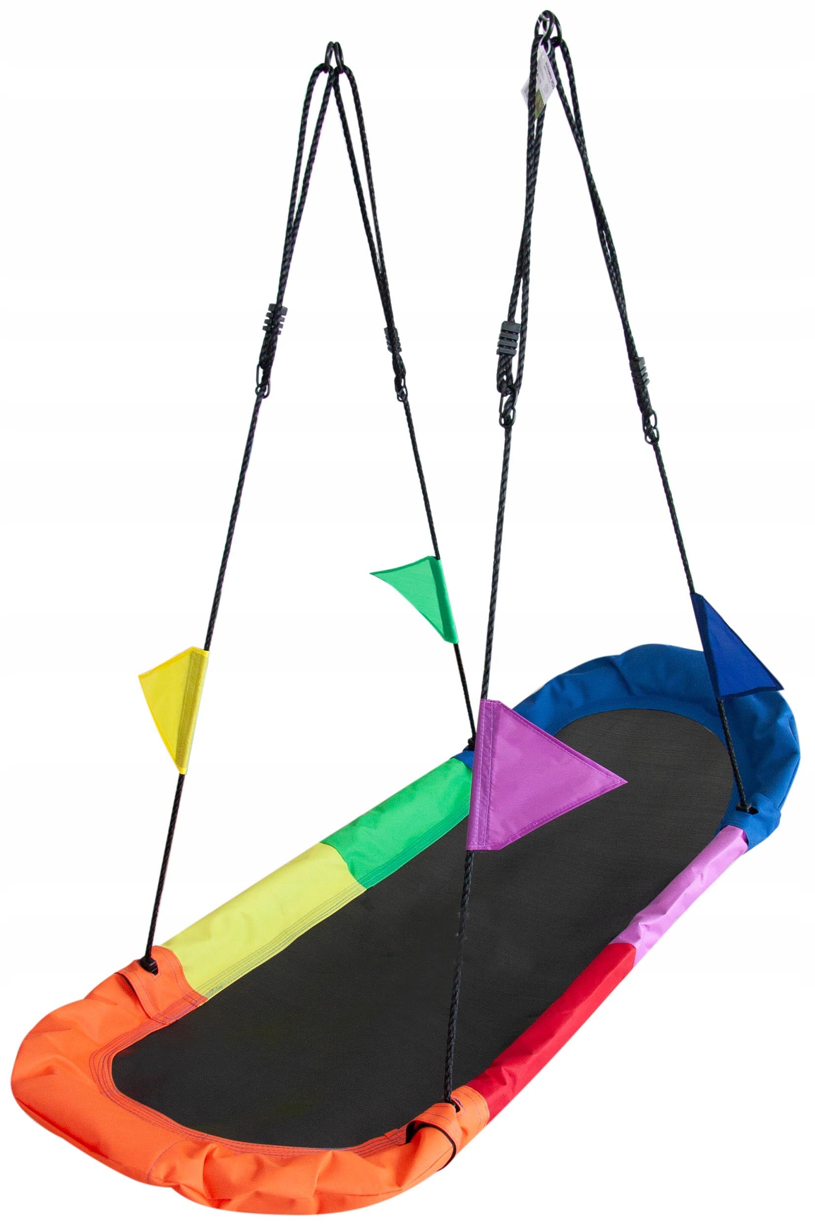 Leagan tip hamac 167x75 cm, cu rama metalica si steaguri colorate, prindere dubla, multicolor