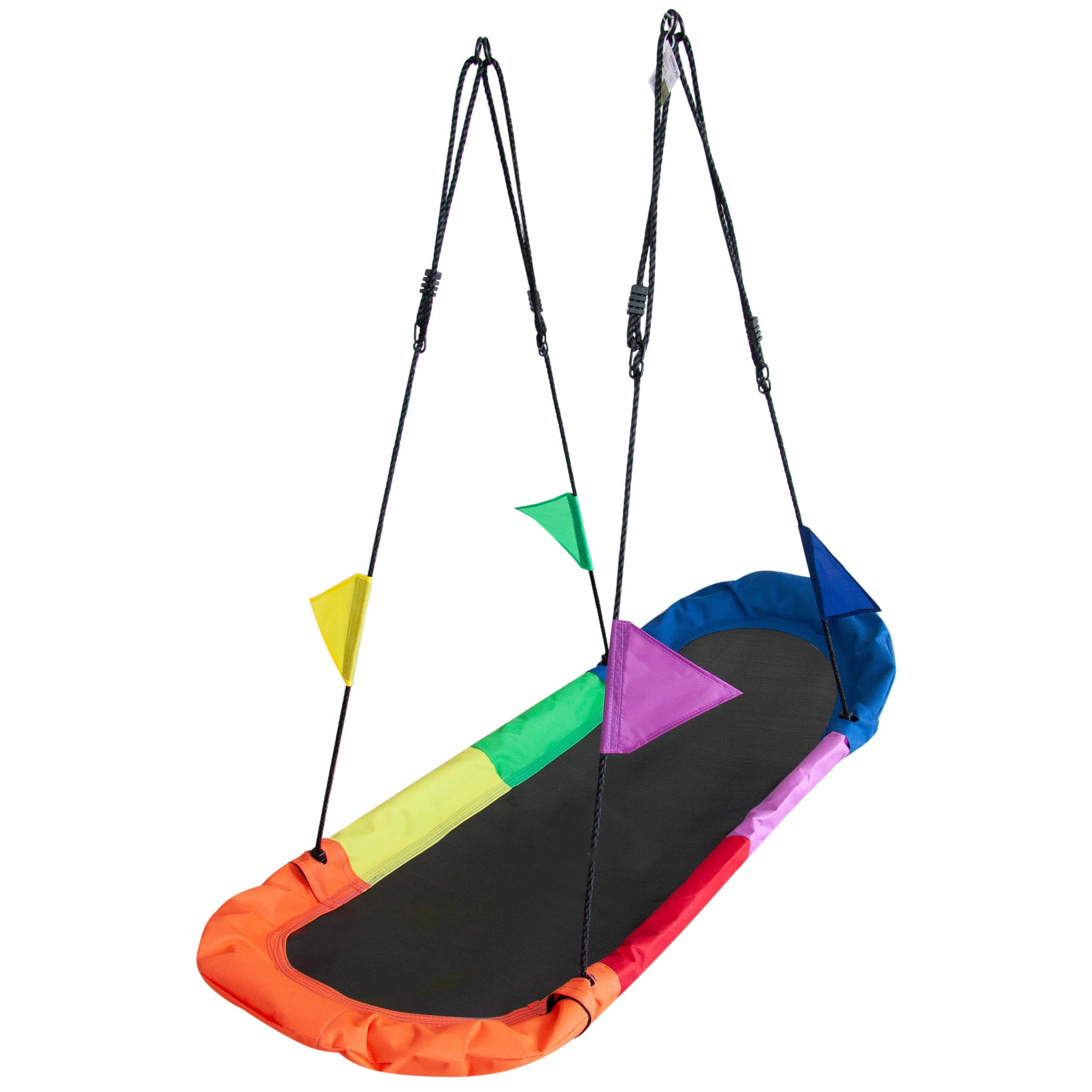 Leagan tip hamac 167x75 cm, cu rama metalica si steaguri colorate, prindere dubla, multicolor