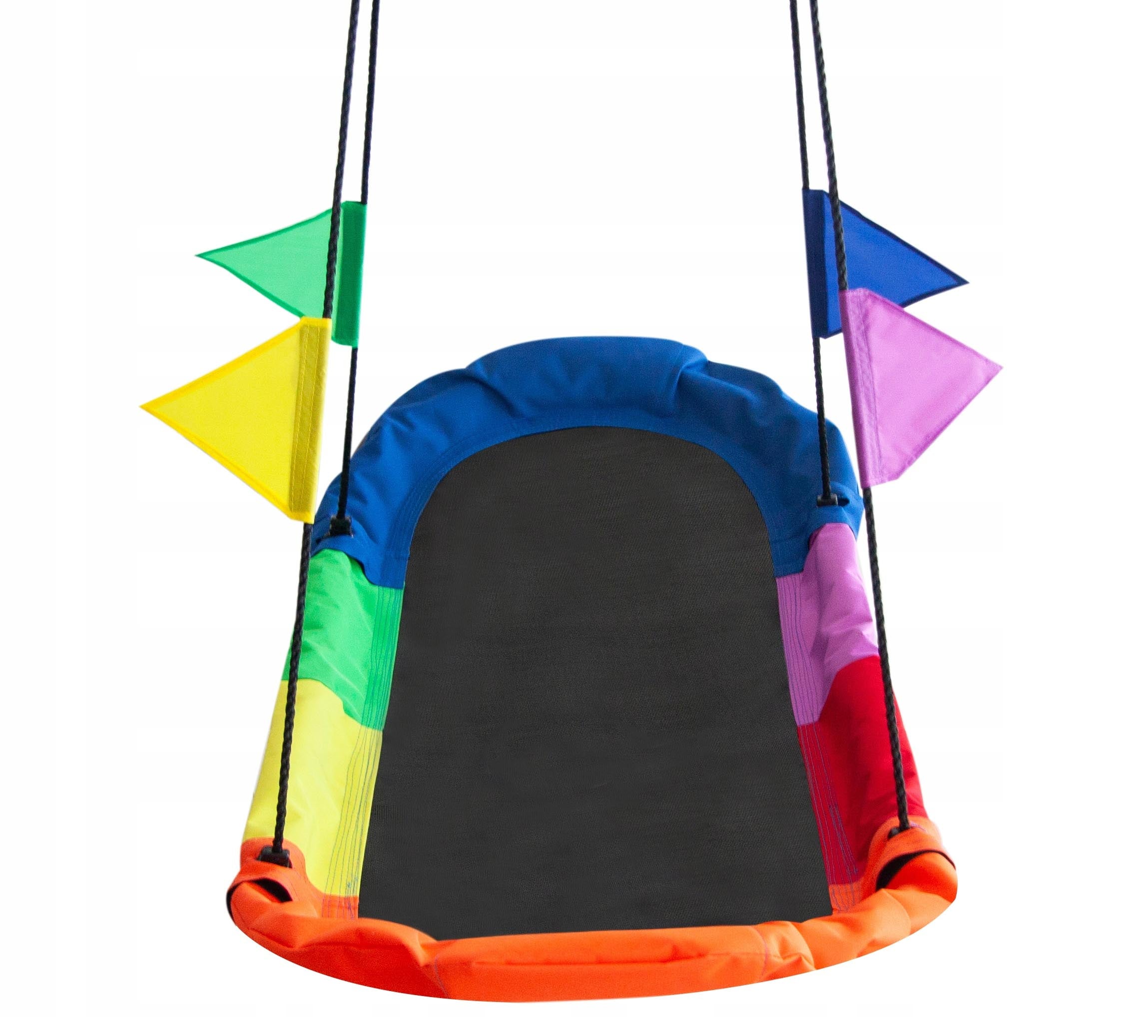 Leagan tip hamac 167x75 cm, cu rama metalica si steaguri colorate, prindere dubla, multicolor