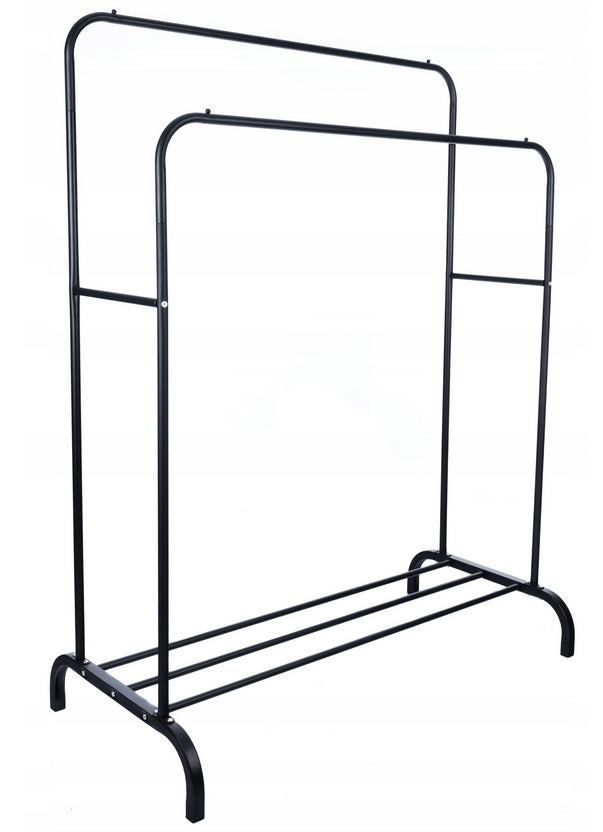 Suport metalic pentru haine 110x55x145 cm, cu bara dubla si raft pentru incaltaminte, negru