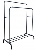 Suport metalic pentru haine 110x55x145 cm, cu bara dubla si raft pentru incaltaminte, negru