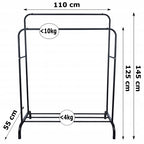 Suport metalic pentru haine 110x55x145 cm, cu bara dubla si raft pentru incaltaminte, negru