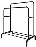 Suport metalic pentru haine 110x55x145 cm, cu bara dubla si raft pentru incaltaminte, negru