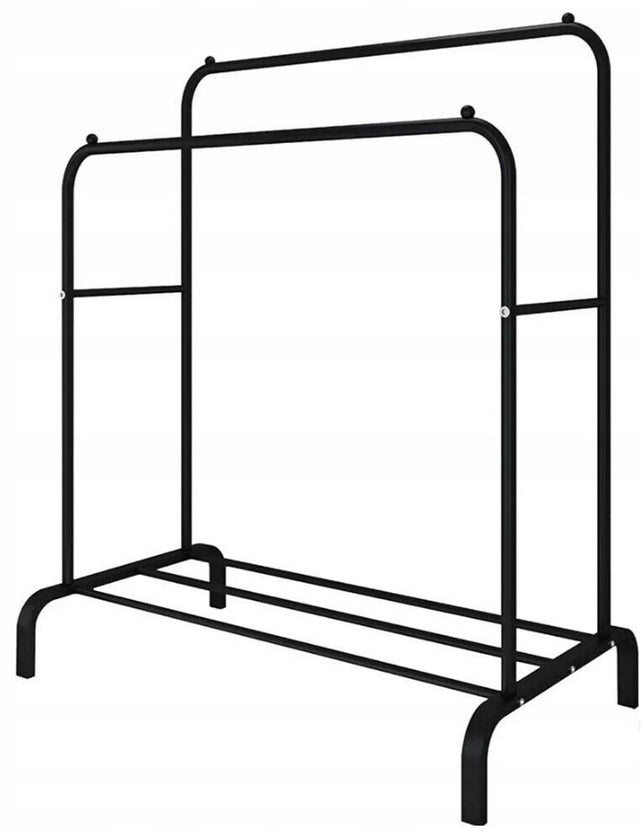 Suport metalic pentru haine 110x55x145 cm, cu bara dubla si raft pentru incaltaminte, negru