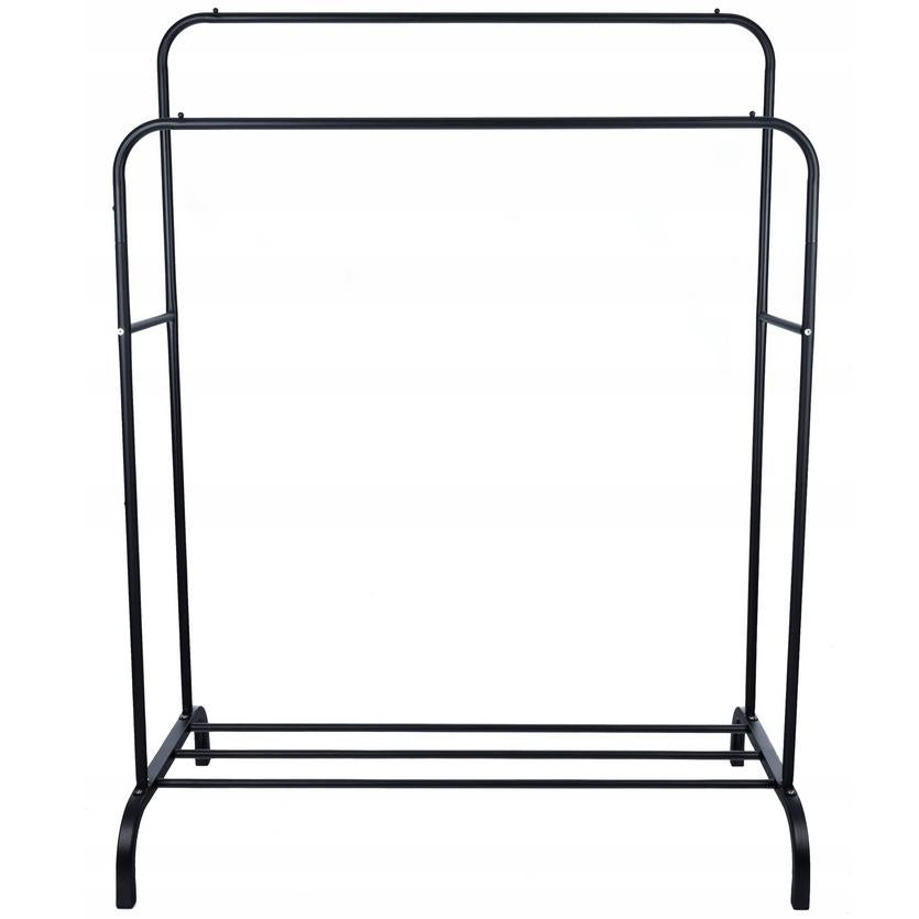 Suport metalic pentru haine 110x55x145 cm, cu bara dubla si raft pentru incaltaminte, negru