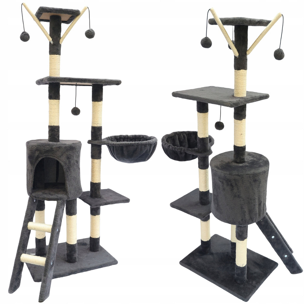 Ansamblu de joaca pentru pisici 51x36x138 cm, cu 6 niveluri, sisal si jucarii, negru