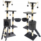 Ansamblu de joaca pentru pisici 51x36x138 cm, cu 6 niveluri, sisal si jucarii, negru