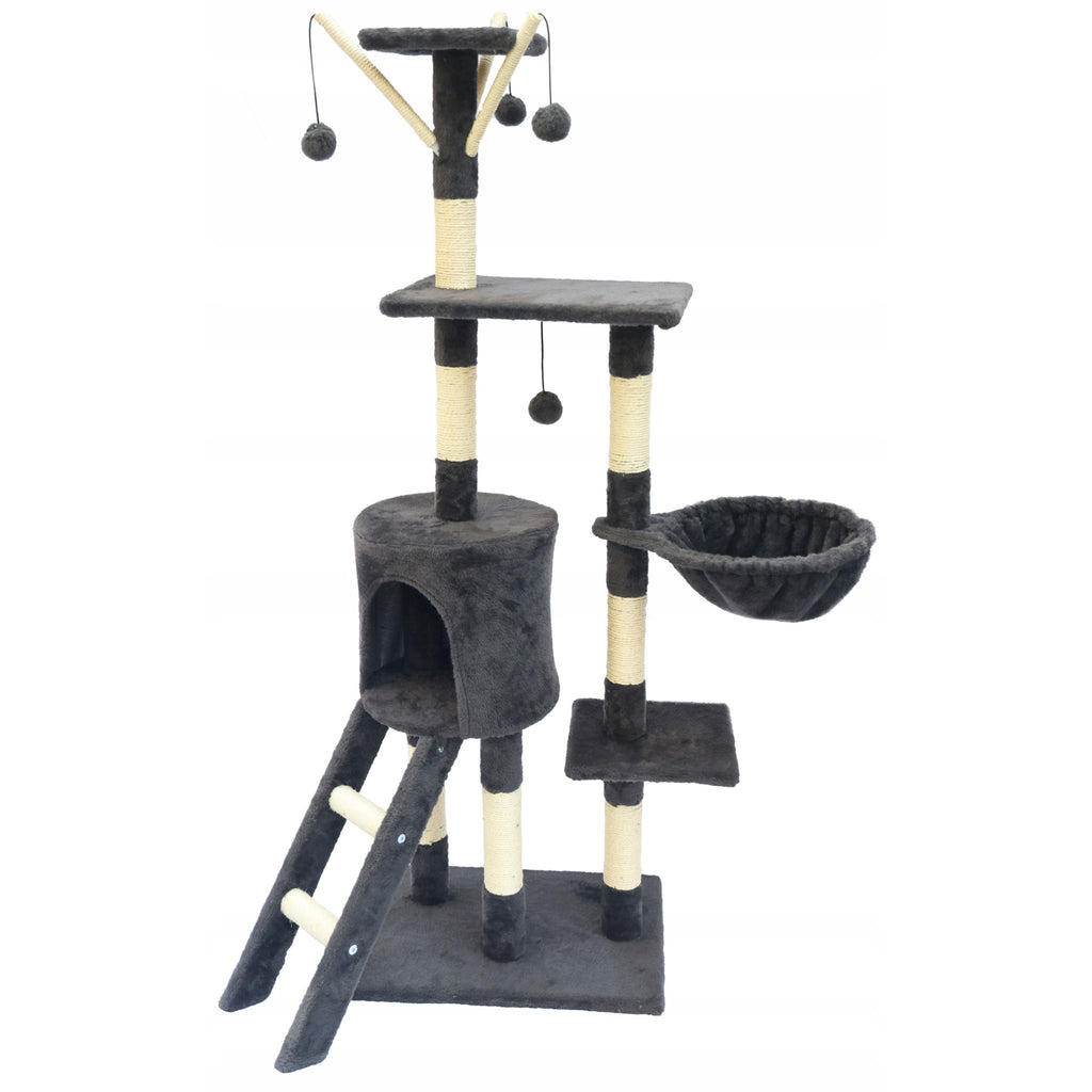 Ansamblu de joaca pentru pisici 51x36x138 cm, cu 6 niveluri, sisal si jucarii, negru