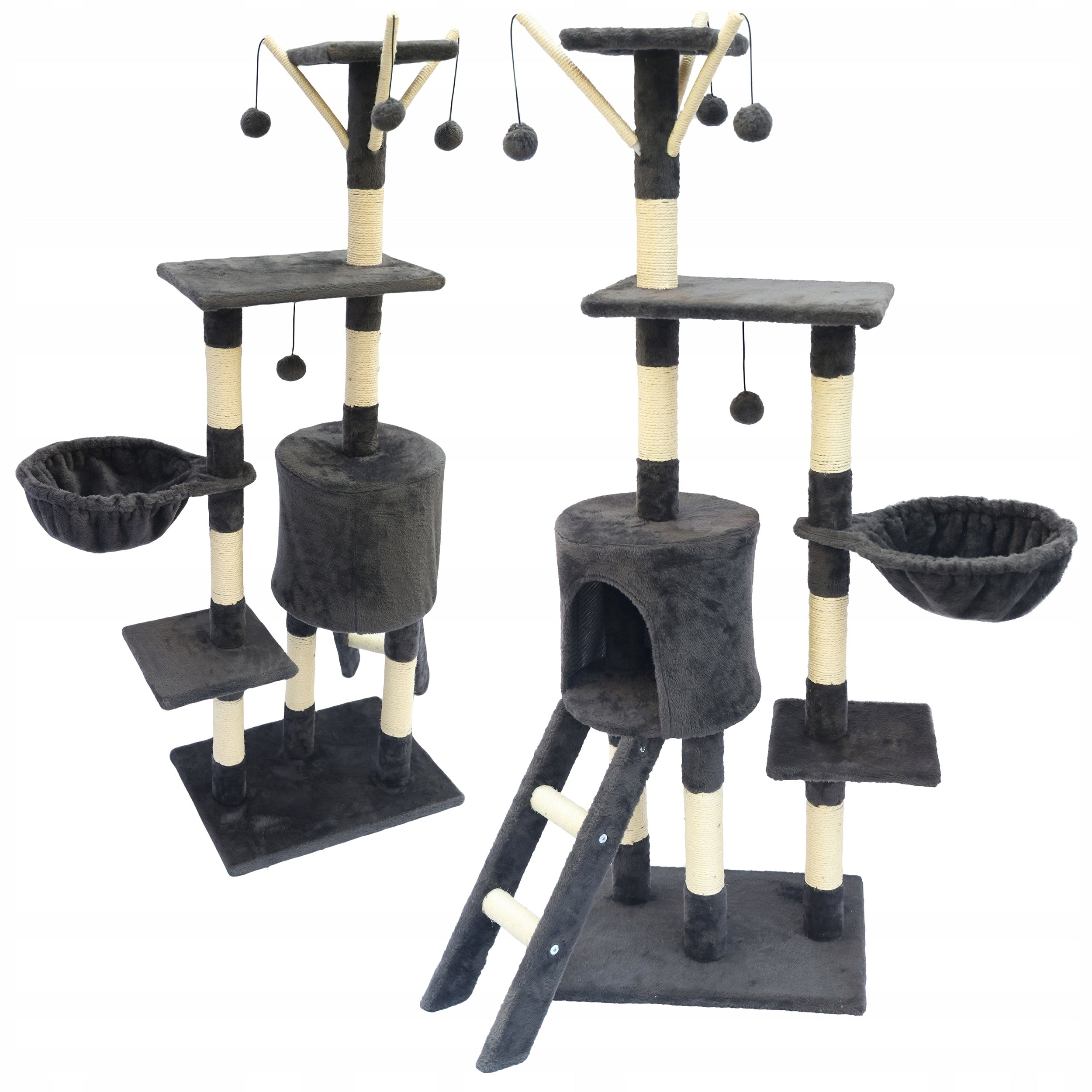 Ansamblu de joaca pentru pisici 51x36x138 cm, cu 6 niveluri, sisal si jucarii, negru