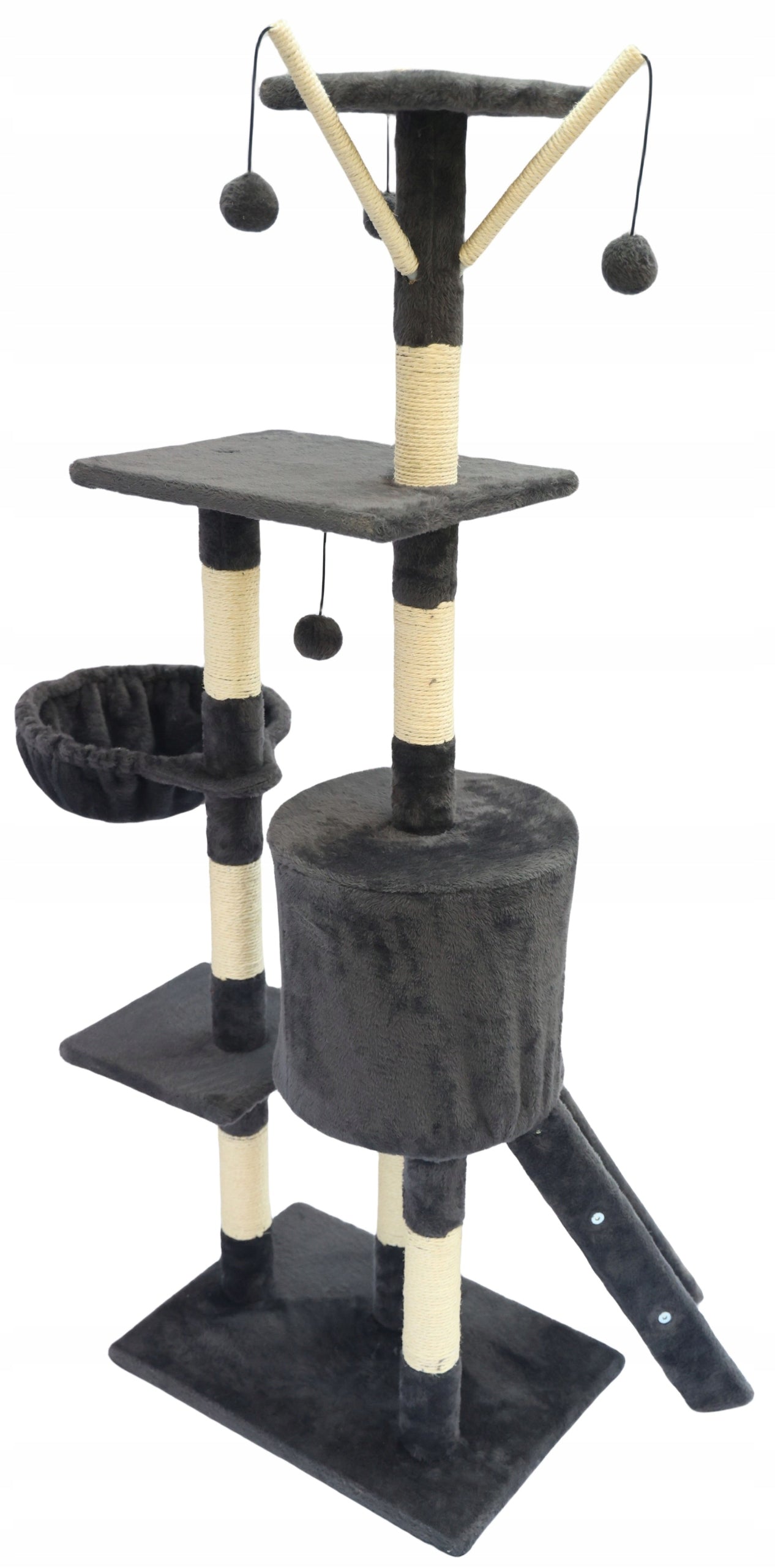 Ansamblu de joaca pentru pisici 51x36x138 cm, cu 6 niveluri, sisal si jucarii, negru