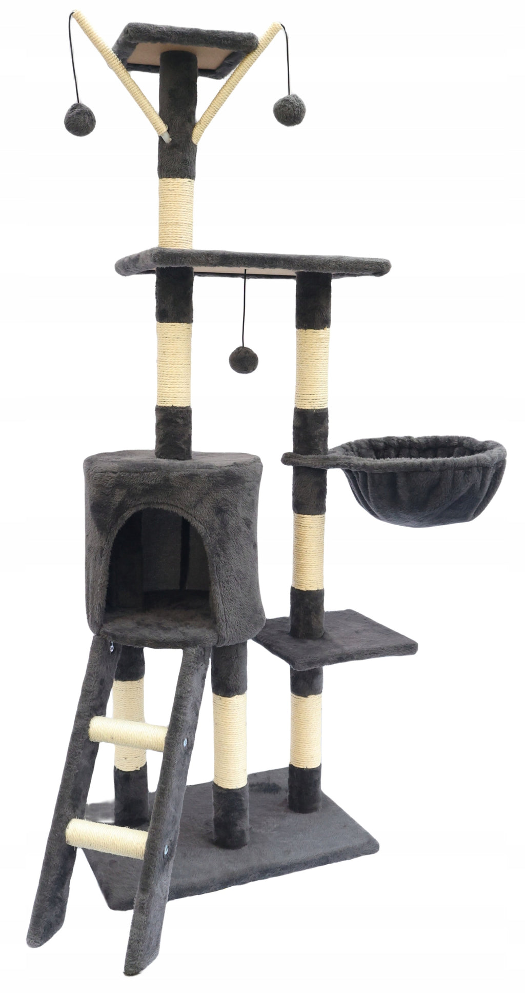 Ansamblu de joaca pentru pisici 51x36x138 cm, cu 6 niveluri, sisal si jucarii, negru