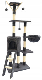 Ansamblu de joaca pentru pisici 51x36x138 cm, cu 6 niveluri, sisal si jucarii, negru