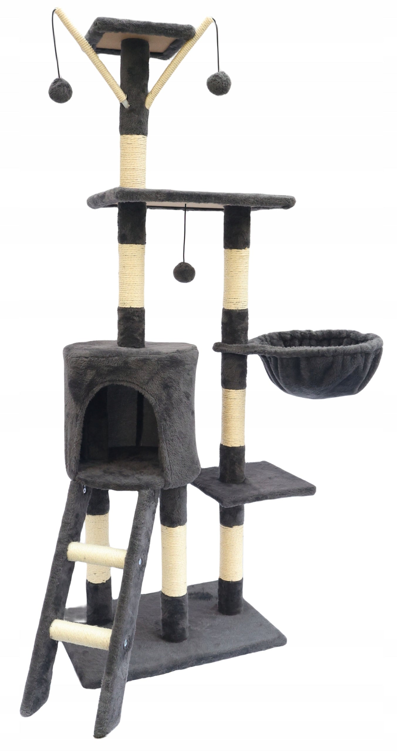 Ansamblu de joaca pentru pisici 51x36x138 cm, cu 6 niveluri, sisal si jucarii, negru