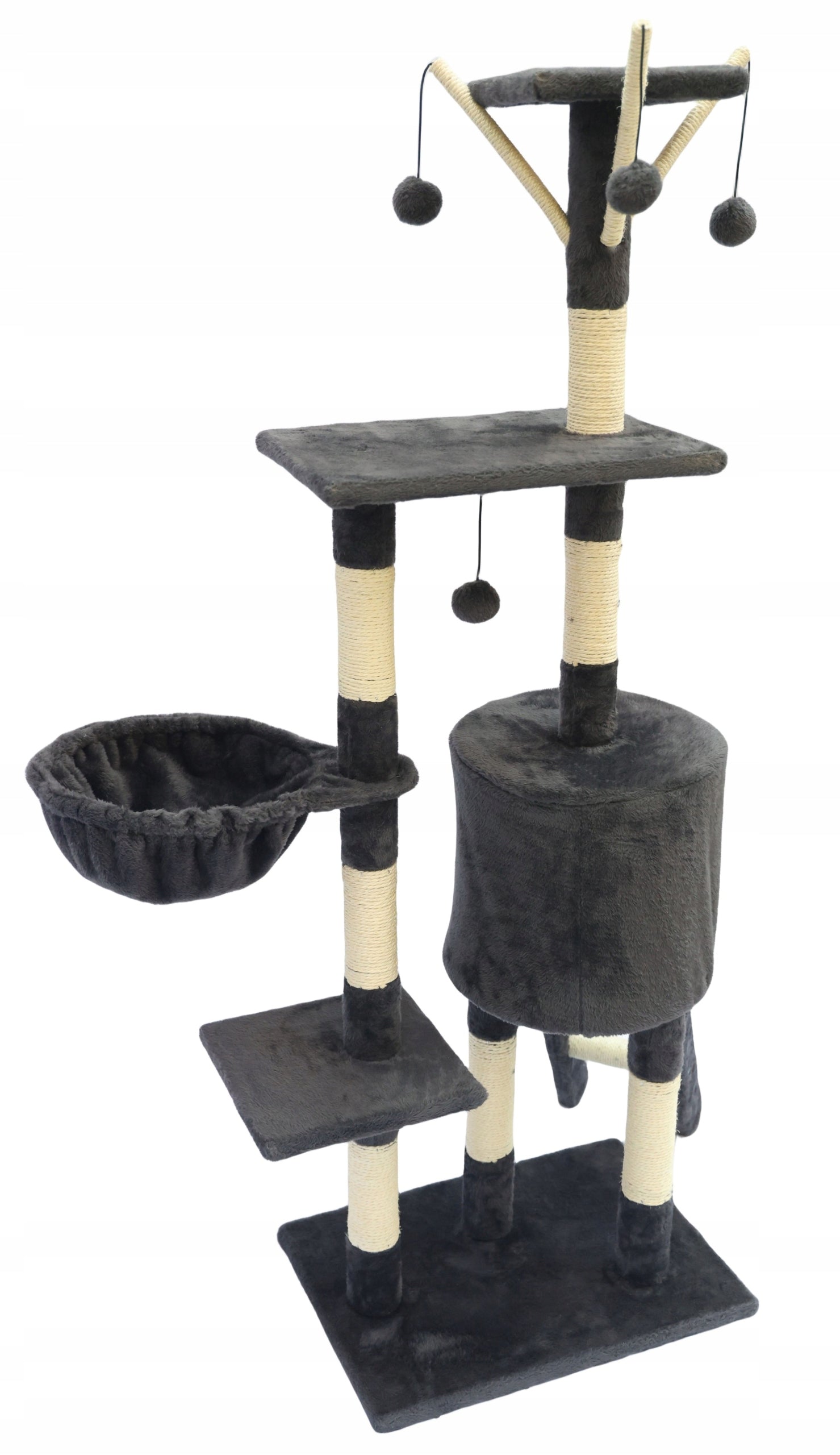 Ansamblu de joaca pentru pisici 51x36x138 cm, cu 6 niveluri, sisal si jucarii, negru