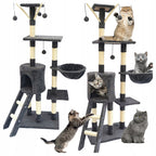 Ansamblu de joaca pentru pisici 51x36x138 cm, cu 6 niveluri, sisal si jucarii, negru